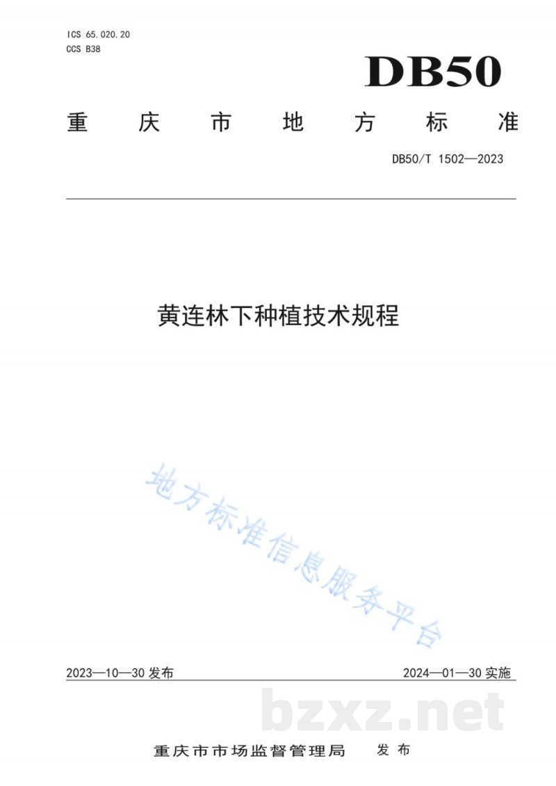 DB50/T 1502-2023黄连林下种植技术规程 DB50/T 1502-2023黄连林下种植技术规程