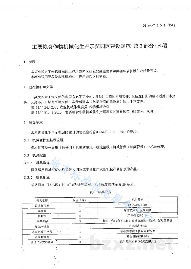 DB64/T 910.2-2013主要粮食作物机械化生产示范园区建设规范 第2部分:水稻 DB64/T 910.2-2013主要粮食作物机械化生产示范园区建设规范 第2部分:水稻