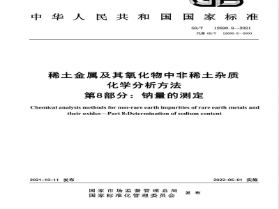 GB/T 12690.8-2021稀土金属及其氧化物中非稀土杂质化学分析方法 第8部分：钠量的测定 
