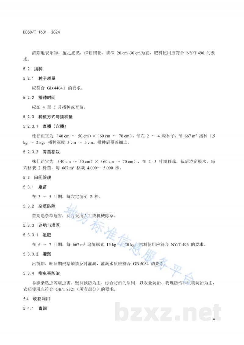 DB50/T 1631-2024青贮玉米与一年生黑麦草轮作技术规范 DB50/T 1631-2024青贮玉米与一年生黑麦草轮作技术规范