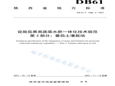 DB61/T 1486.3-2021设施茄果类蔬菜水肥一体化技术规范 第3部分：番茄土壤栽培