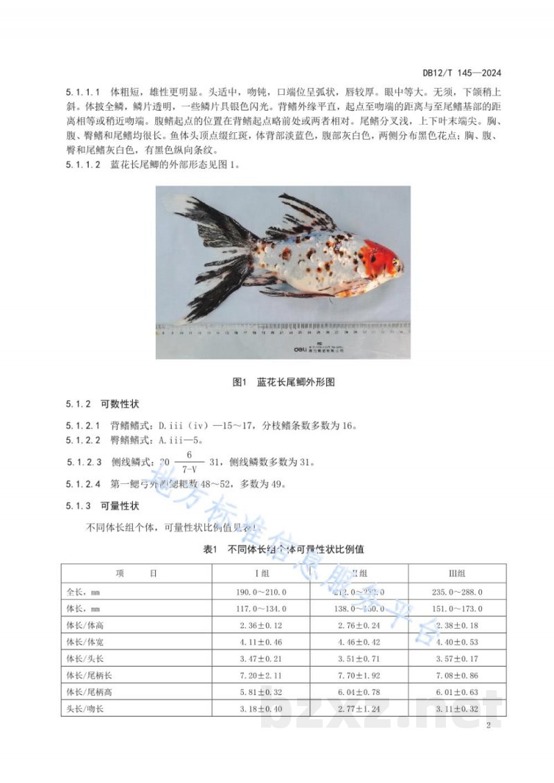 DB12/T 145-2024蓝花长尾鲫种质鉴定技术规范 DB12/T 145-2024蓝花长尾鲫种质鉴定技术规范
