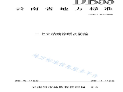 DB53/T 987-2020三七立枯病诊断及防控