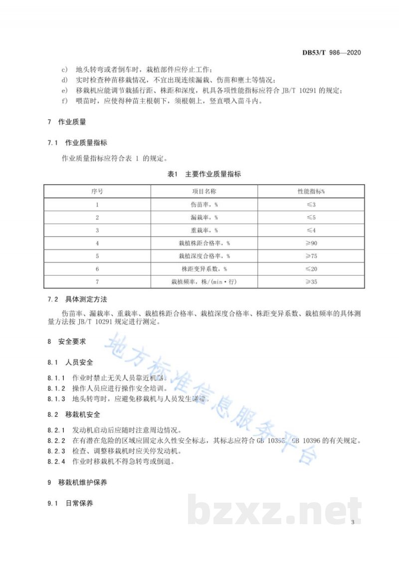 DB53/T 986-2020三七机械化移栽技术规程 DB53/T 986-2020三七机械化移栽技术规程