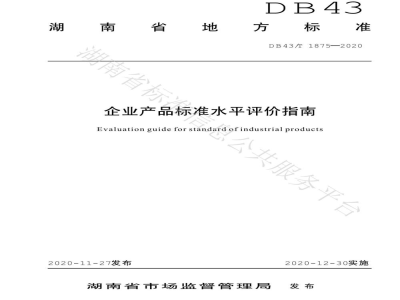 DB43/T 1875-2020企业产品标准水平评价指南
