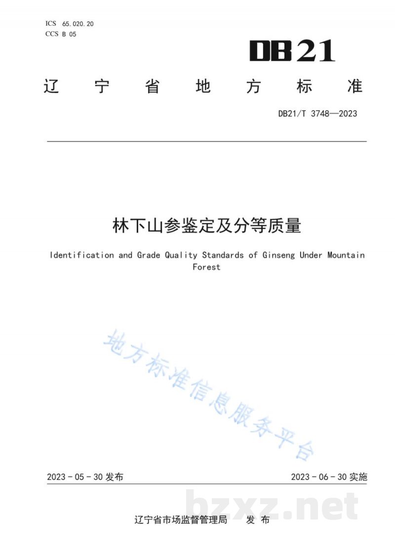 DB21/T 3748-2023林下山参鉴定及分等质量 DB21/T 3748-2023林下山参鉴定及分等质量