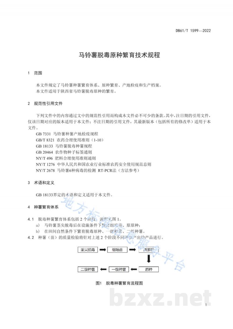 DB61/T 1599-2022马铃薯脱毒原种繁育技术规程 DB61/T 1599-2022马铃薯脱毒原种繁育技术规程