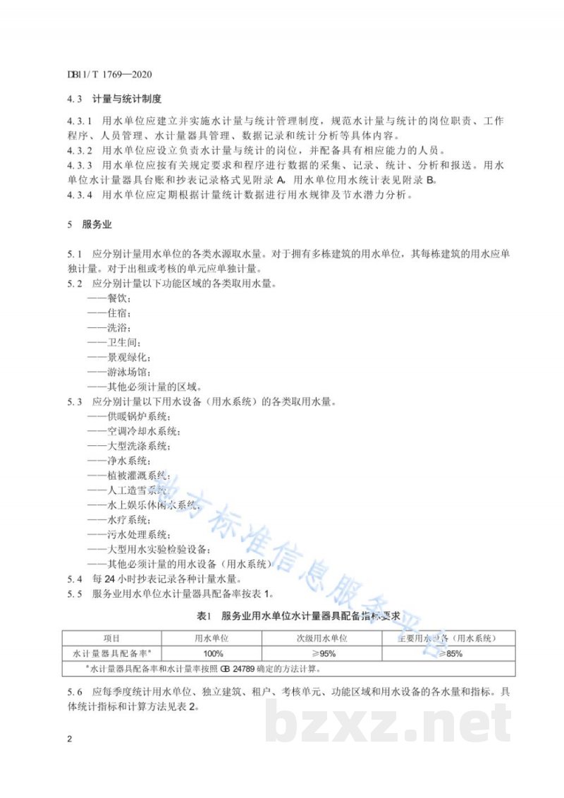 DB11/T 1769-2020用水单位水计量与统计管理规范 DB11/T 1769-2020用水单位水计量与统计管理规范