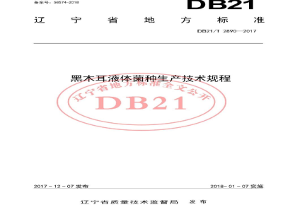 DB21/T 2890-2017黑木耳液体菌种生产技术规程