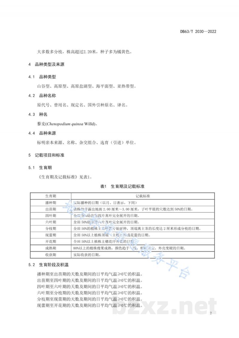 DB63/T 2030-2022藜麦观察记载标准 DB63/T 2030-2022藜麦观察记载标准
