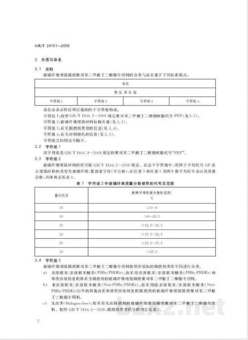 GB/T 24151-2009 塑料 玻璃纤维增强阻燃聚对苯二甲酸丁二醇酯专用料 GB/T 24151-2009 塑料 玻璃纤维增强阻燃聚对苯二甲酸丁二醇酯专用料