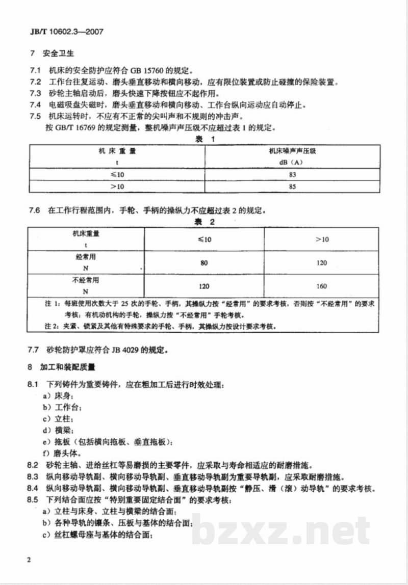 JB/T 10602.3-2007 龙门平面磨床 第3部分:技术条件 JB/T 10602.3-2007 龙门平面磨床 第3部分:技术条件
