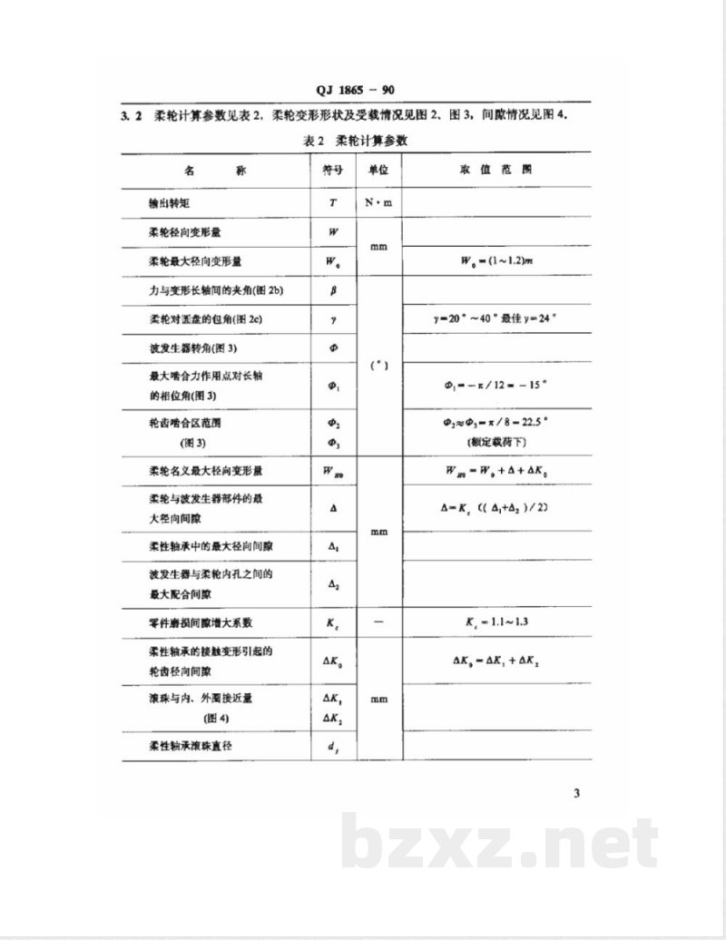 QJ 1865-1990 谐波齿轮传动强度计算方法 QJ 1865-1990 谐波齿轮传动强度计算方法