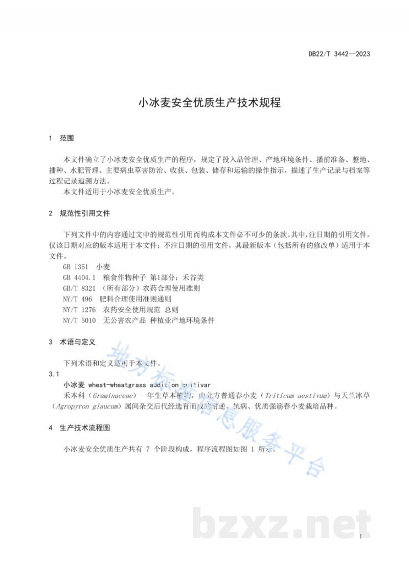 DB22/T 3442-2023小冰麦安全优质生产技术规程