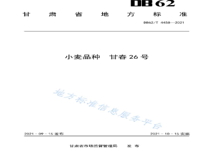 DB62/T 4458-2021小麦品种 甘春26号