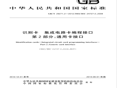 GB/T 29271.2-2012识别卡 集成电路卡编程接口 第2部分：通用卡接口 