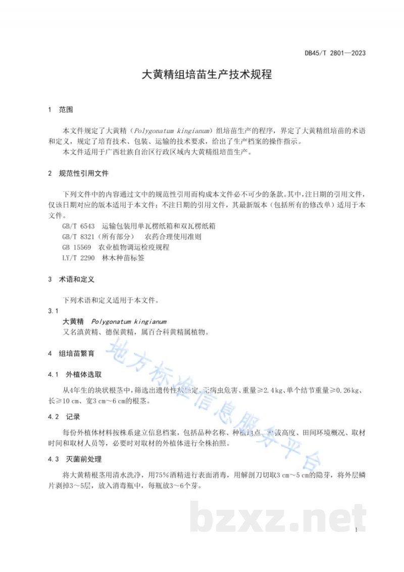 DB45/T 2801-2023大黄精组培苗生产技术规程 DB45/T 2801-2023大黄精组培苗生产技术规程