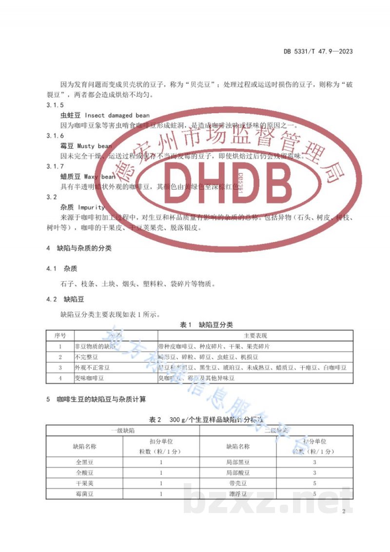 DB5331/T 47.9-2023德宏小粒种咖啡综合技术规程第9部分:缺陷豆和杂质的检验与测定 DB5331/T 47.9-2023德宏小粒种咖啡综合技术规程第9部分:缺陷豆和杂质的检验与测定