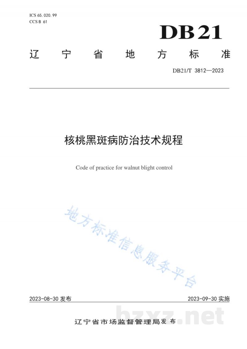 DB21/T 3812-2023核桃黑斑病防治技术规程 DB21/T 3812-2023核桃黑斑病防治技术规程