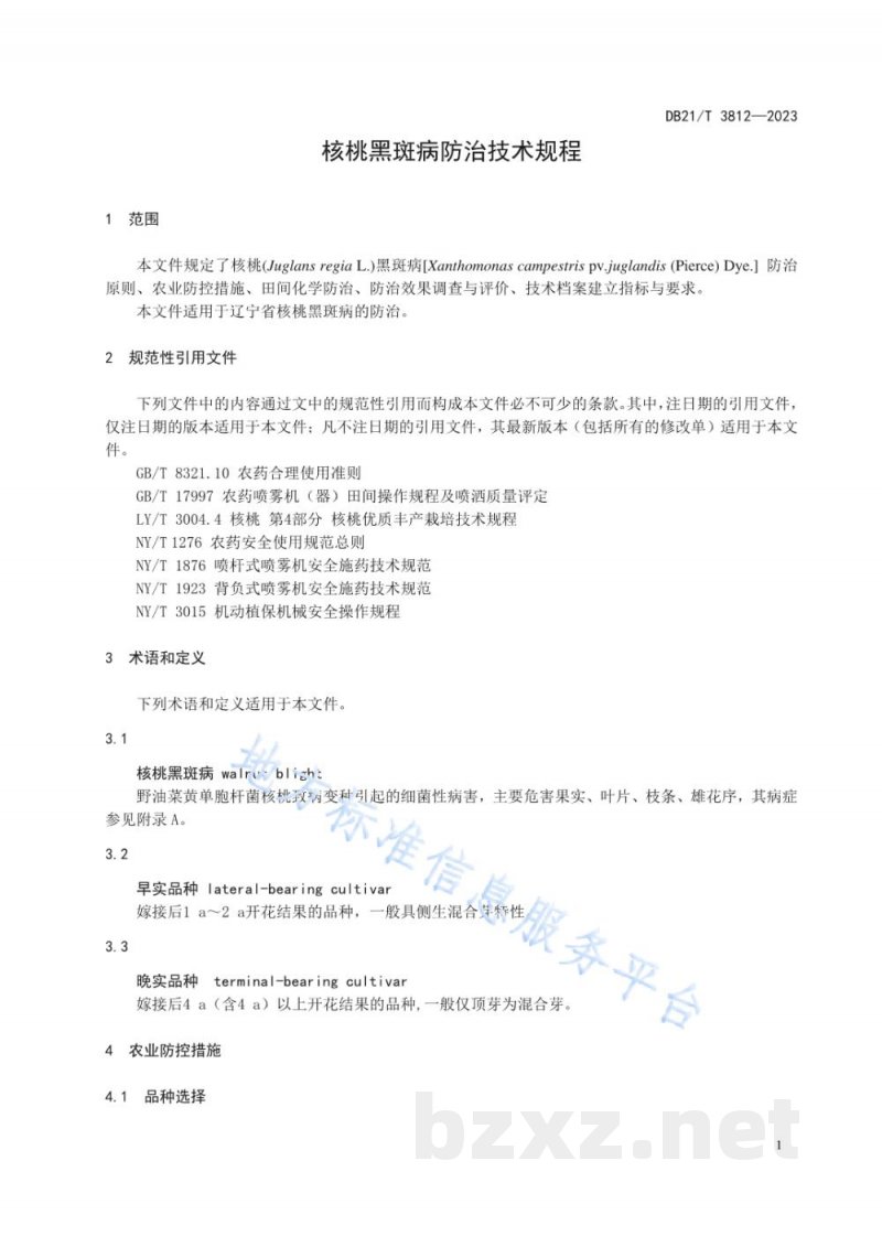 DB21/T 3812-2023核桃黑斑病防治技术规程 DB21/T 3812-2023核桃黑斑病防治技术规程