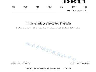 DB11/T 1766-2020工业浓盐水处理技术规范