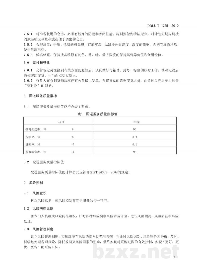 DB13/T 1325-2010成品粮配送管理规范 DB13/T 1325-2010成品粮配送管理规范