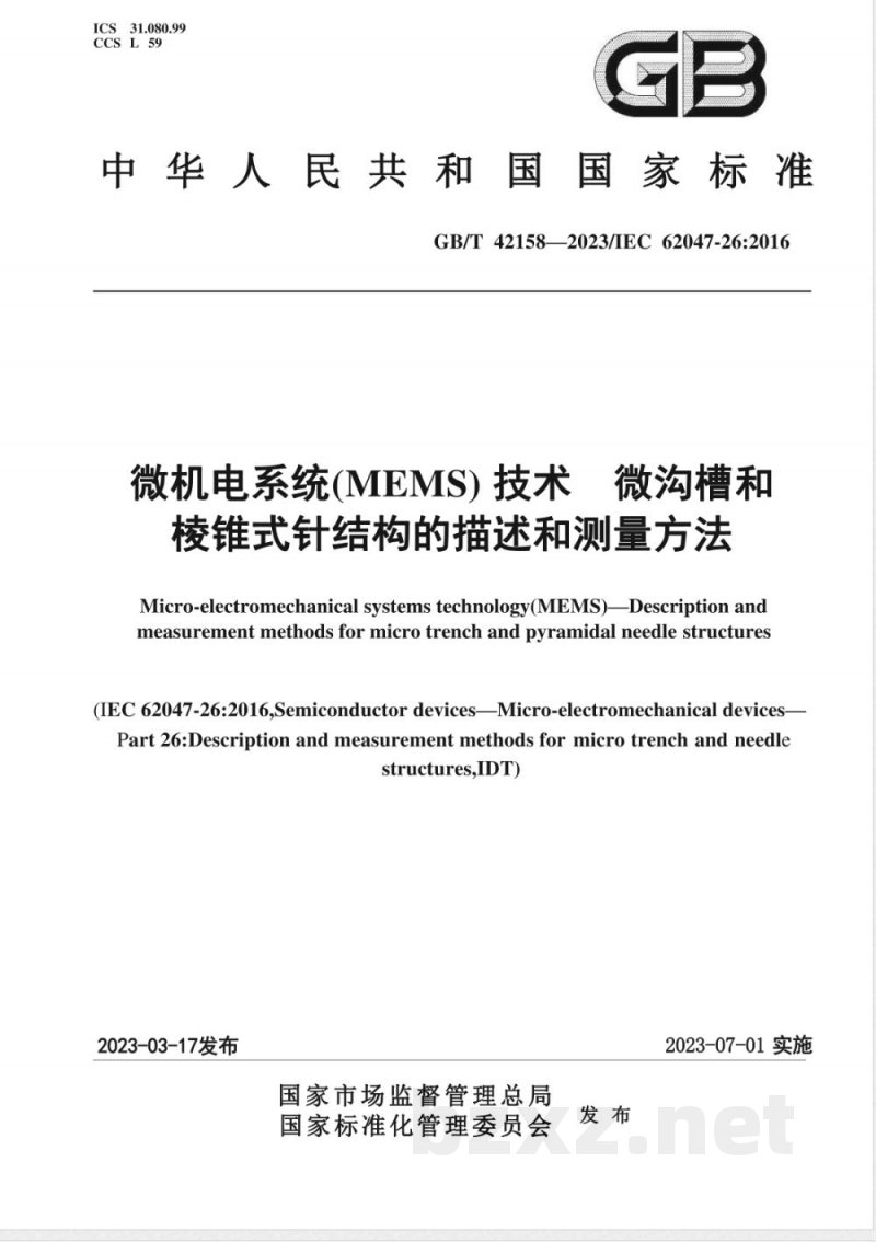 GB/T 42158-2023微机电系统（MEMS）技术 微沟槽和棱锥式针结构的描述和测量方法 