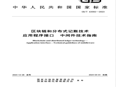 GB/T 43582-2023区块链和分布式记账技术 应用程序接口 中间件技术指南 