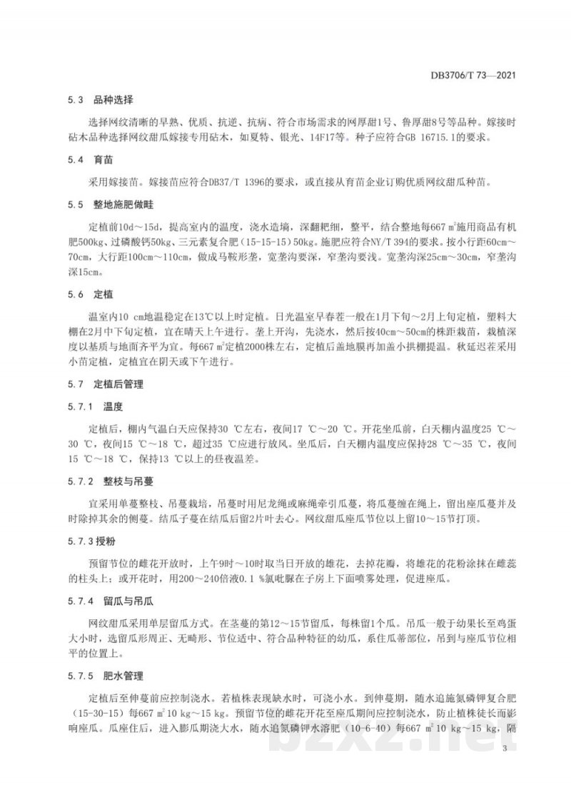 DB3706/T 73-2021设施网纹甜瓜生产技术规程 DB3706/T 73-2021设施网纹甜瓜生产技术规程