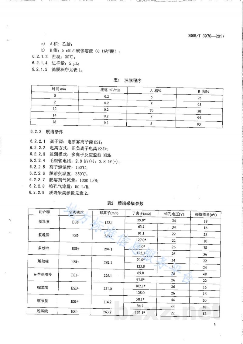 DB65/T 3970-2017蔬菜和水果中17种植物生长调节剂残留量的测定 液相色谱-串联质谱法 DB65/T 3970-2017蔬菜和水果中17种植物生长调节剂残留量的测定 液相色谱-串联质谱法