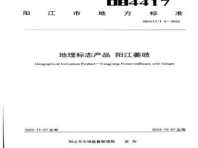 DB4417/T 5-2022地理标志产品 阳江姜豉