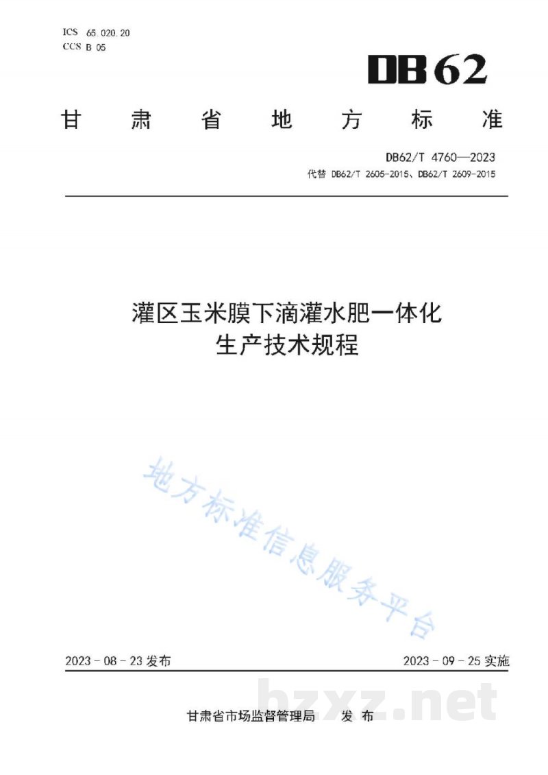 DB62/T 4760-2023灌区玉米膜下滴灌水肥一体化生产技术规程 DB62/T 4760-2023灌区玉米膜下滴灌水肥一体化生产技术规程