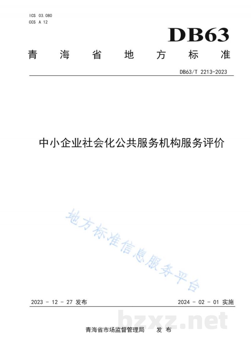 DB63/T 2213-2023中小企业社会化公共服务机构服务评价 DB63/T 2213-2023中小企业社会化公共服务机构服务评价