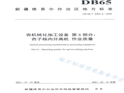 DB65/T 4303.6-2020杏机械化加工设备 第6部分：杏子核肉分离机 作业质量