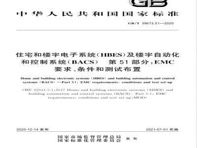 GB/T 39673.51-2020住宅和楼宇电子系统（HBES）及楼宇自动化和控制系统（BACS）  第51部分：EMC要求、条件和测试布置 