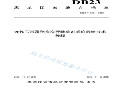 DB23/T 3394-2022连作玉米覆秸宽窄行除草剂减施栽培技术规程