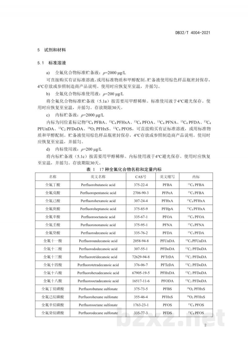 DB32/T 4004-2021水质 17种全氟化合物的测定 高效液相色谱串联质谱法 DB32/T 4004-2021水质 17种全氟化合物的测定 高效液相色谱串联质谱法
