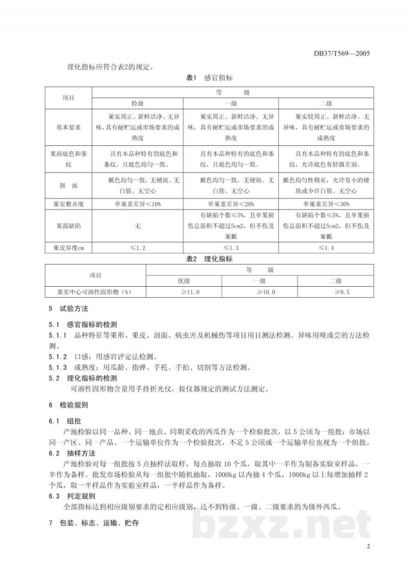 DB37/T 569-2005西瓜质量分级规定 DB37/T 569-2005西瓜质量分级规定