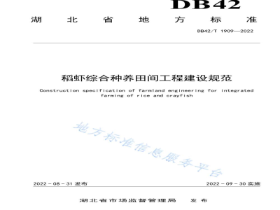 DB42/T 1909-2022稻虾综合种养田间工程建设规范