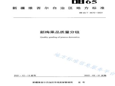 DB65/T 4475-2021新梅果品质量分级