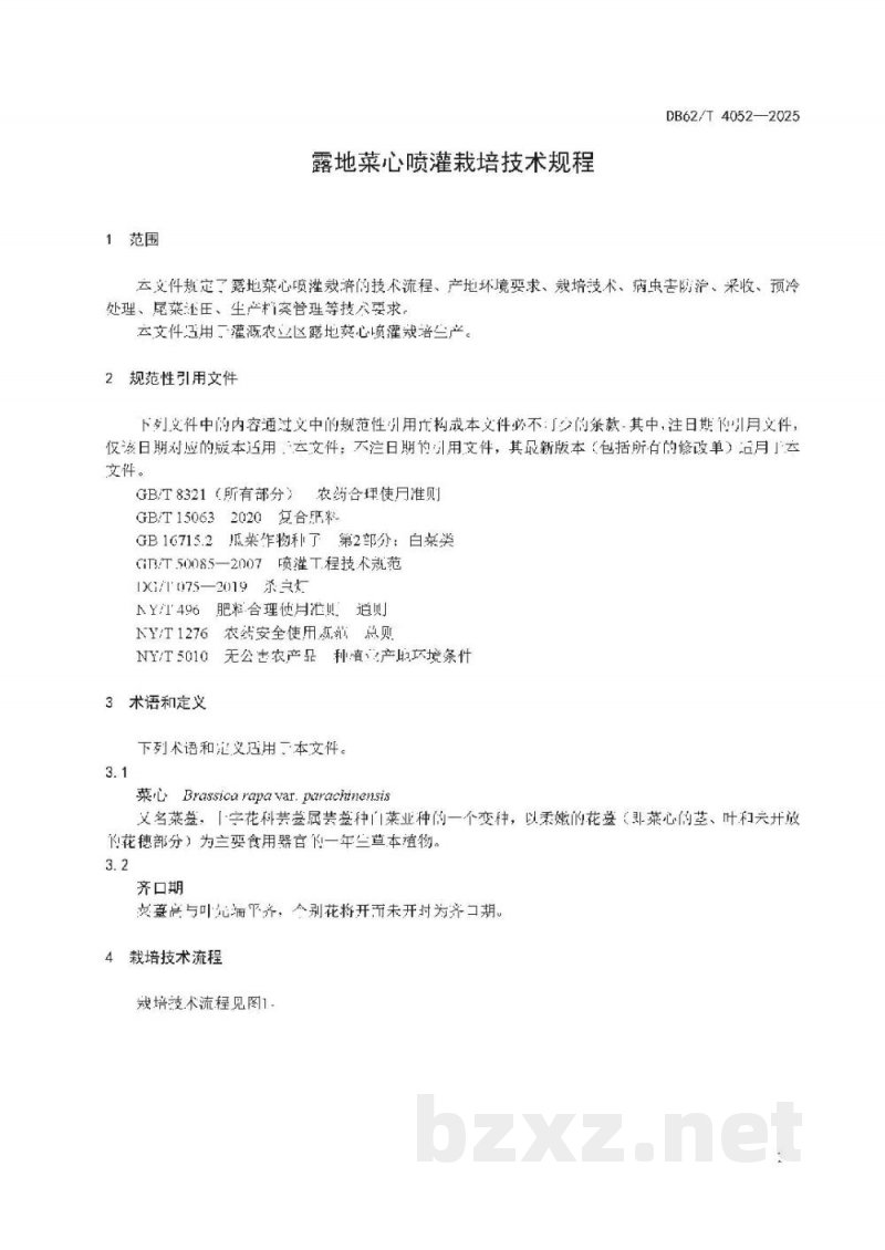DB62/T 4052-2025露地菜心喷灌栽培技术规程