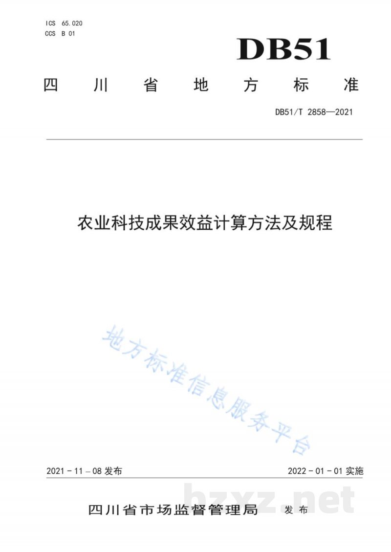 DB51/T 2858-2021农业科技成果效益计算方法及规程 DB51/T 2858-2021农业科技成果效益计算方法及规程