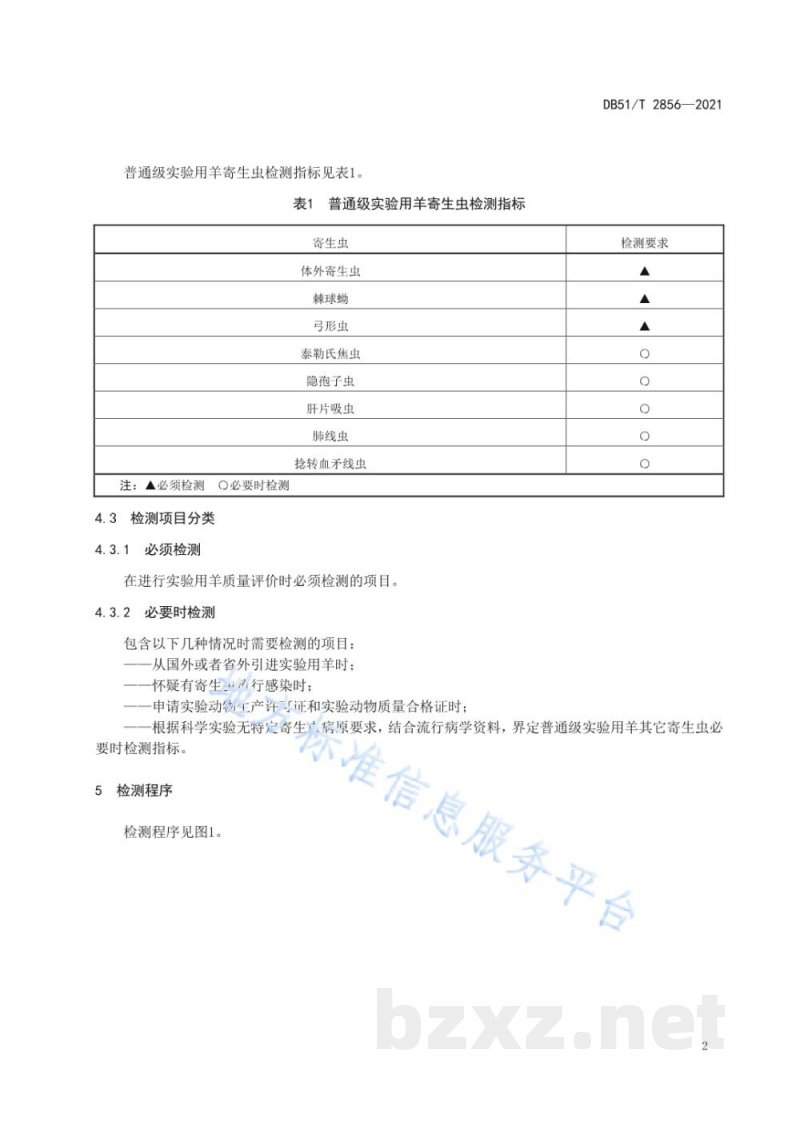 DB51/T 2856-2021普通级实验用羊 寄生虫学监测 DB51/T 2856-2021普通级实验用羊 寄生虫学监测