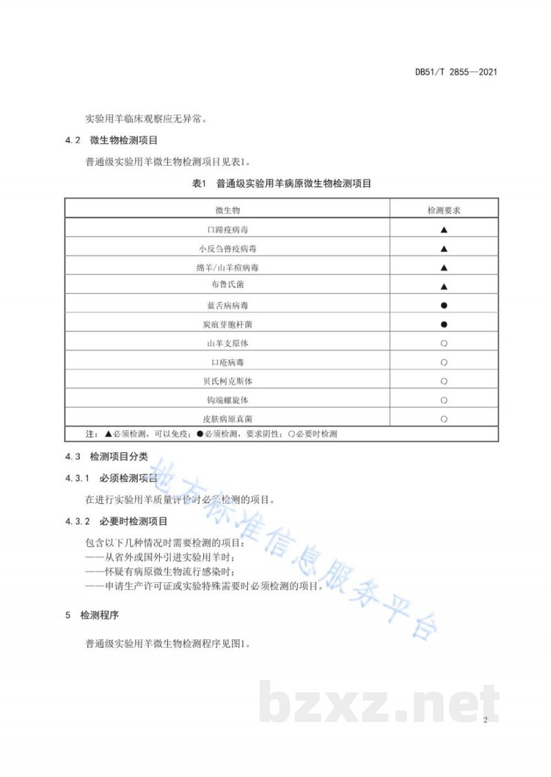 DB51/T 2855-2021普通级实验用羊 微生物学监测 DB51/T 2855-2021普通级实验用羊 微生物学监测