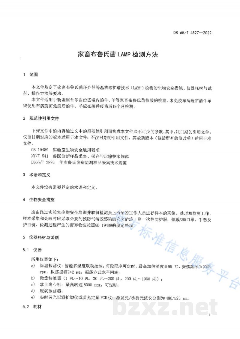 DB65/T 4527-2022家畜布鲁氏菌LAMP检测方法 DB65/T 4527-2022家畜布鲁氏菌LAMP检测方法