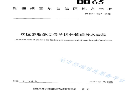 DB65/T 4587-2022农区多胎多羔母羊饲养管理技术规程
