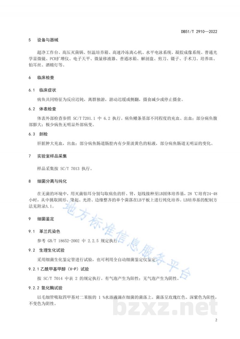 DB51/T 2910-2022鲟鱼类志贺邻单胞菌病诊断技术规程 DB51/T 2910-2022鲟鱼类志贺邻单胞菌病诊断技术规程
