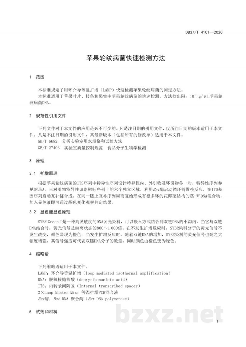 DB37/T 4101-2020苹果轮纹病菌快速检测方法 DB37/T 4101-2020苹果轮纹病菌快速检测方法