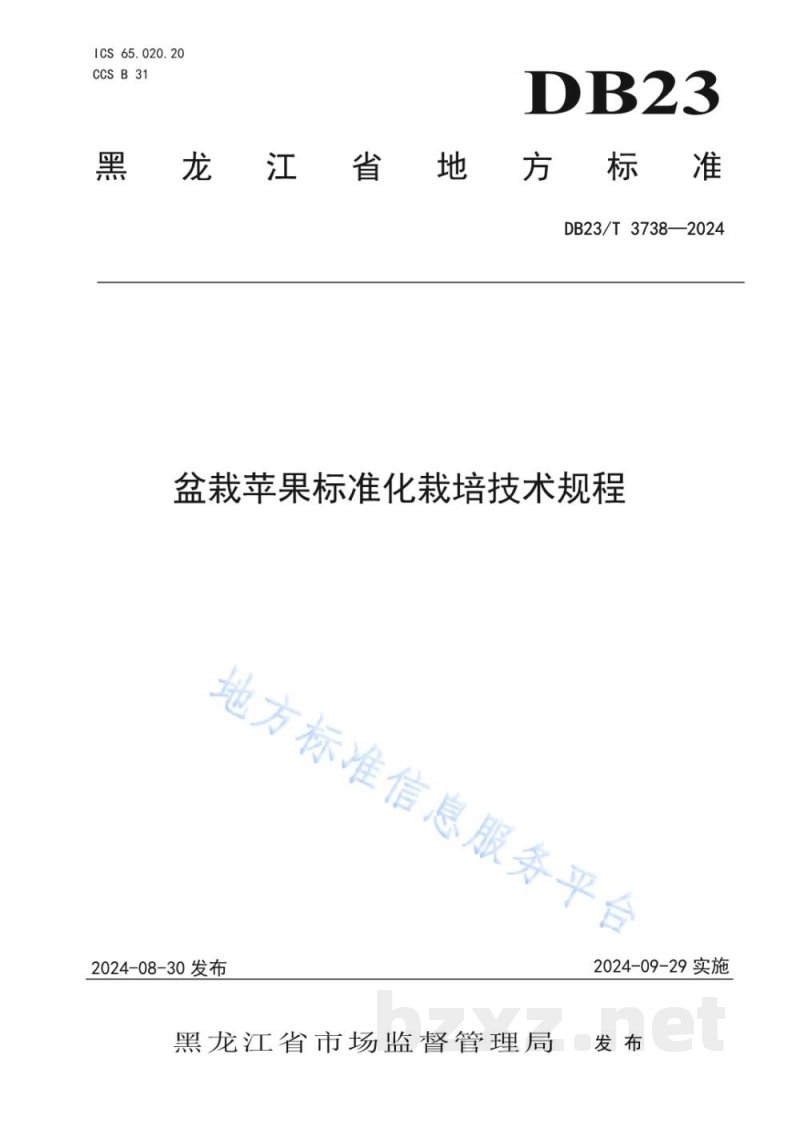 DB23/T 3738-2024盆栽苹果标准化栽培技术规程 DB23/T 3738-2024盆栽苹果标准化栽培技术规程