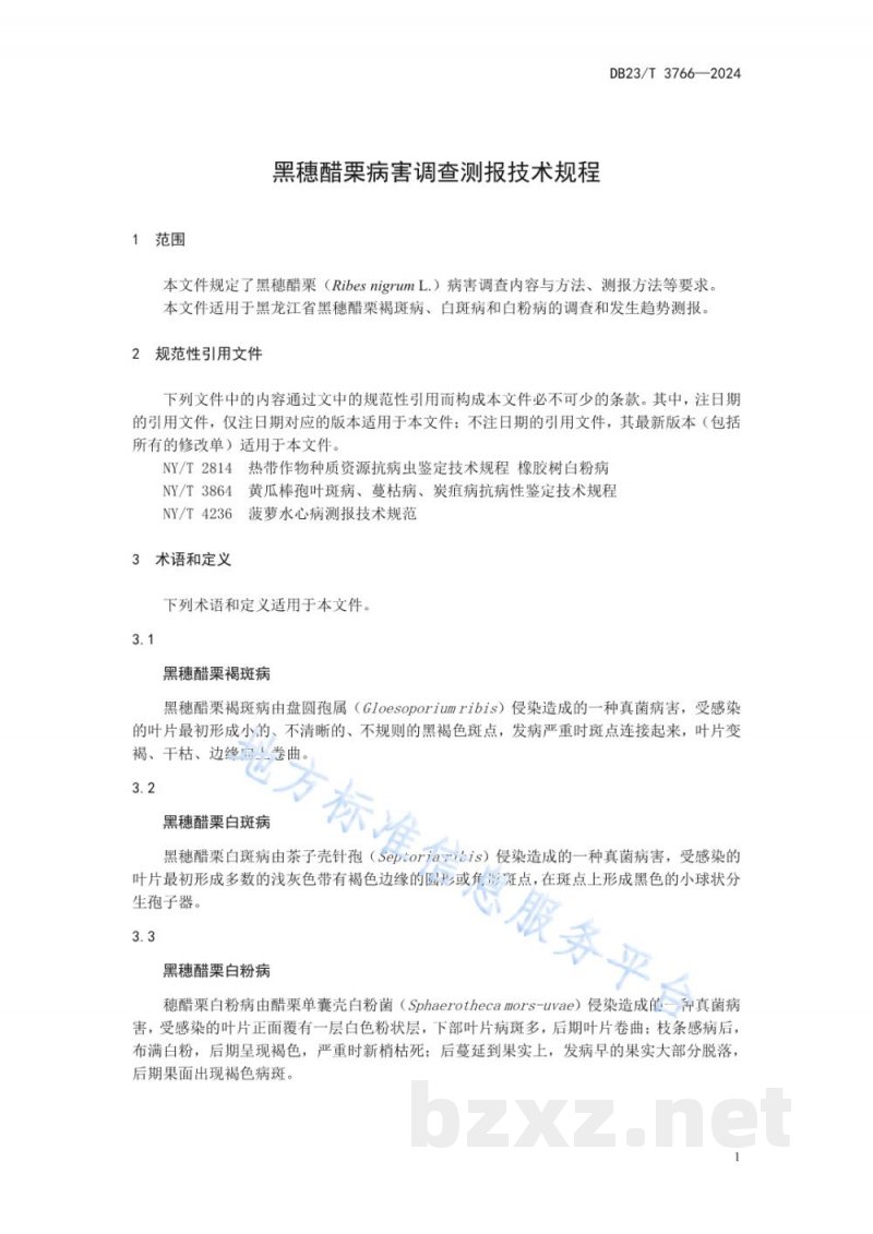 DB23/T 3766-2024黑穗醋栗病害调查测报技术规程